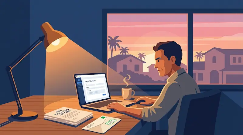 Florida homeowner reviewing legal documents with an attorney about suing their HOA