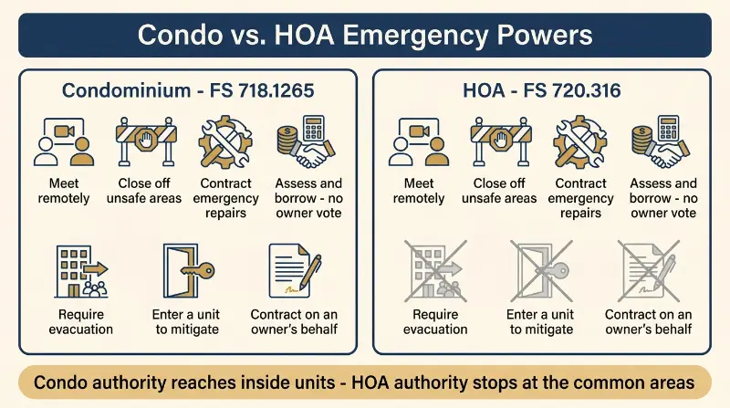 Condo versus HOA emergency powers comparison full size