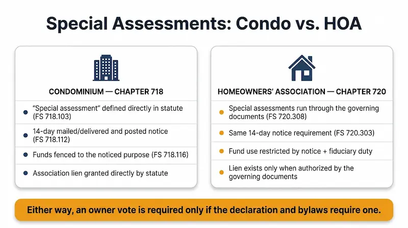 Condo versus HOA special assessment rules comparison full size